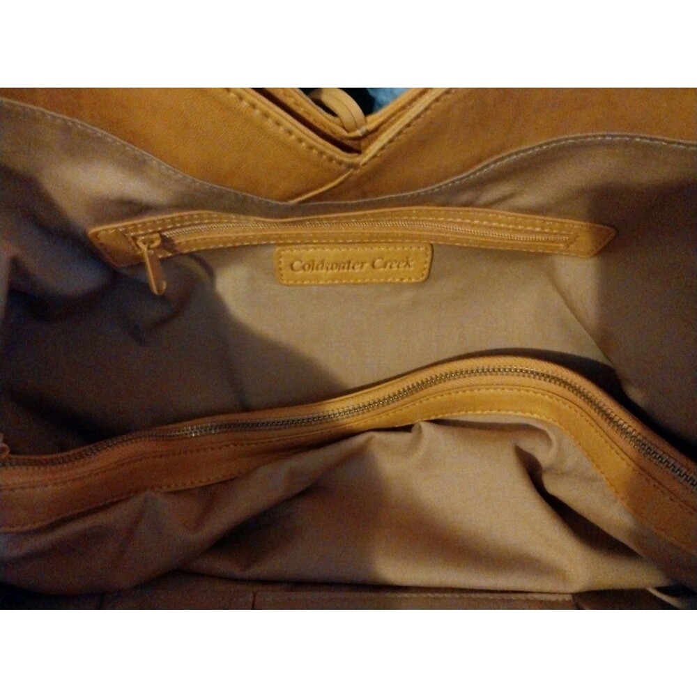 Coldwater Creek Womens Tan Cognac Leather Boho Hobo Shoulder Tote Bag Large - Picture 4 of 13